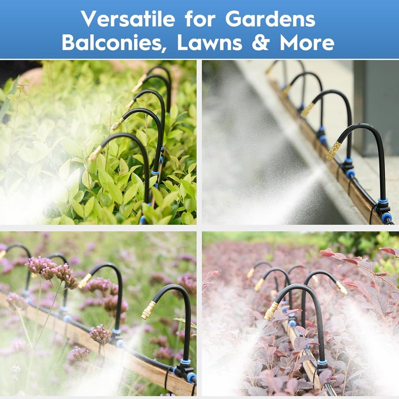 Funpynani 360° Automatic Drip Irrigation Kit - 5/16'' Tubing, Adjustable Universal Spray Nozzle, Copper Atomizing System for Garden/Lawn/Greenhouse - Multi-Directional Rotation, Quick Connectors, 100FT - Image 5